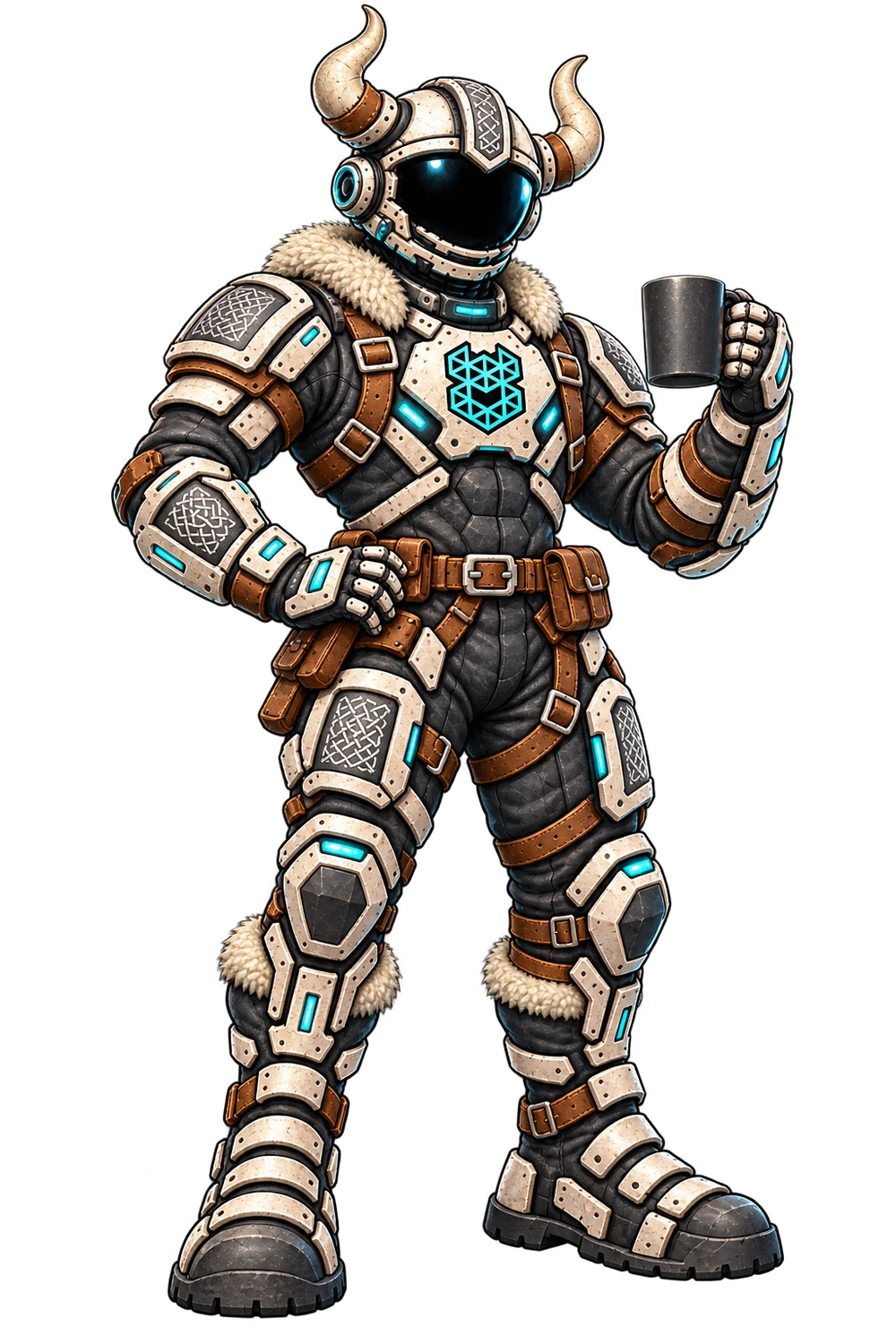 Joe, RIKR’s Viking space-explorer mascot, holding a cup of coffee