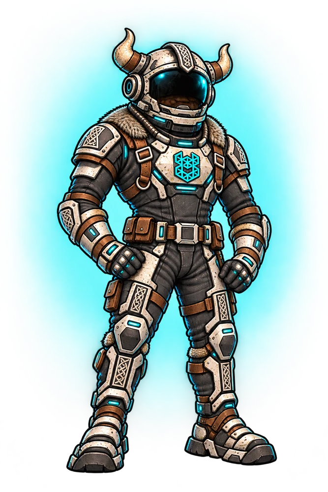 Joe standing ready in his Viking space armor